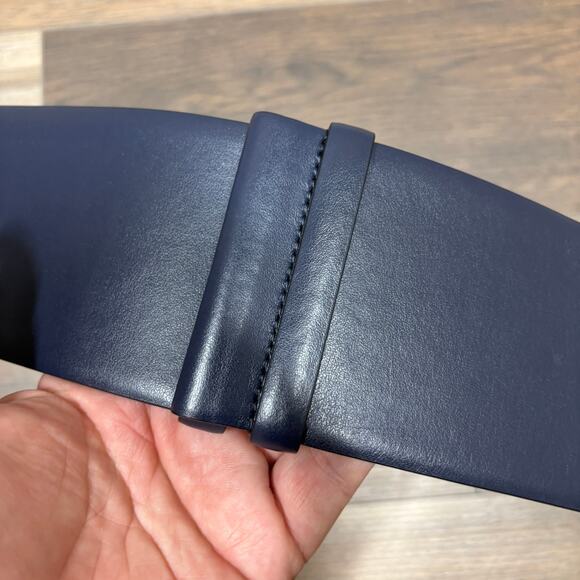 Salvatore Ferragamo Womens Wide Leather Belt Navy Oxford Blue Italy - Picture 6 of 7